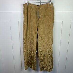 NWT J Crew XL Soleil Resort Pants crinkled viscose blend Honey Brown Gold Travel
